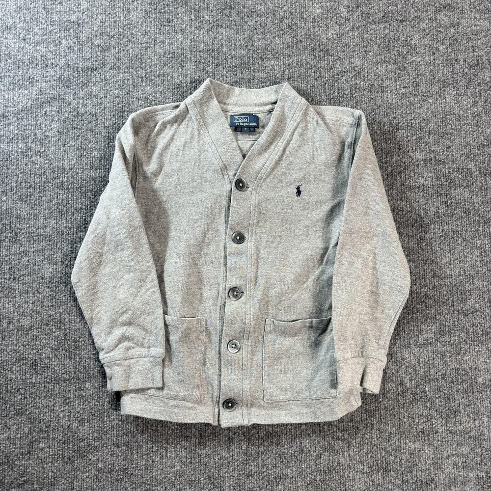 Polo By Ralph Lauren Sweater Kids 7 Gray Knit Button Cardigan Pockets Logo